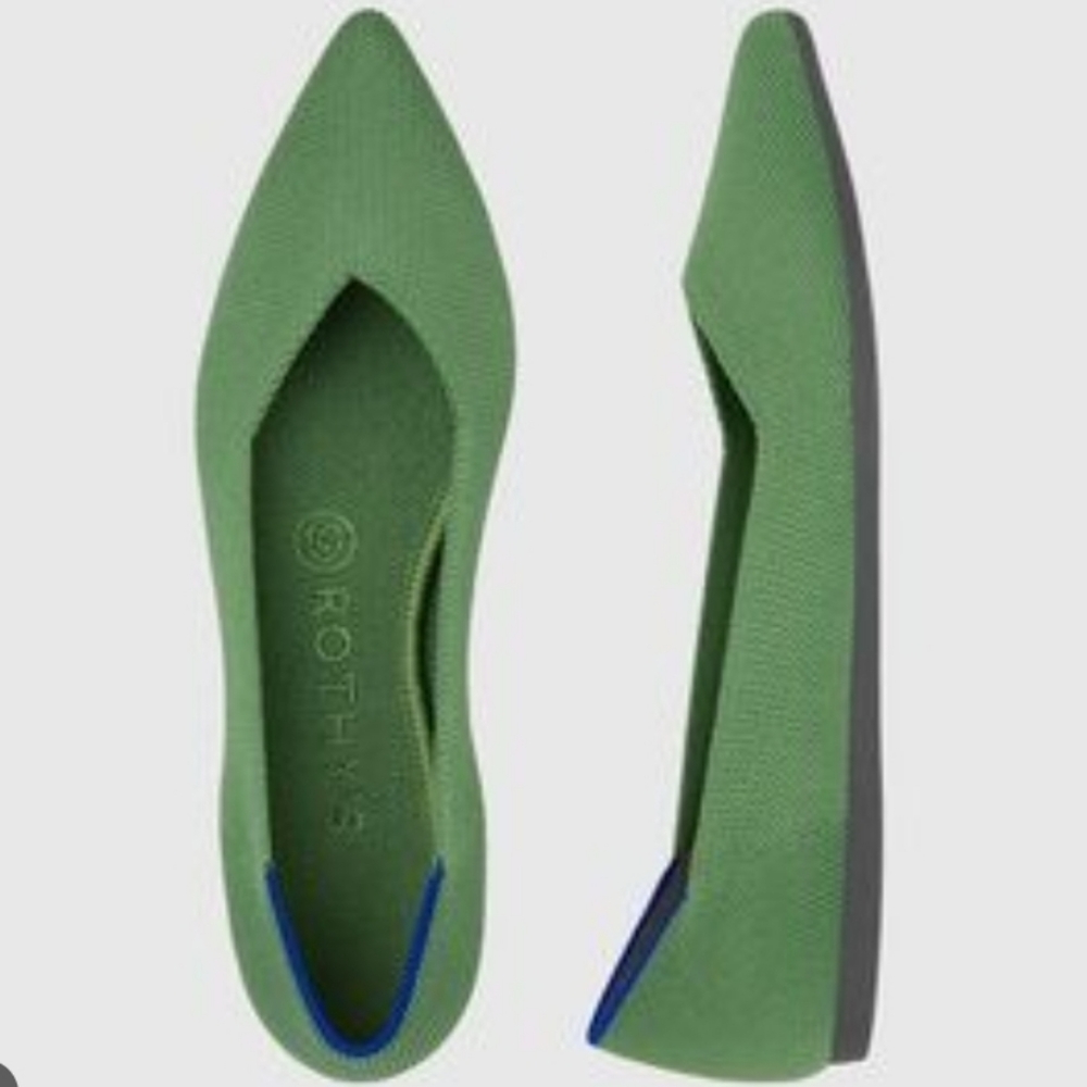 Rothy's “Willow” Pointed-Toe Flats with Blue Trim